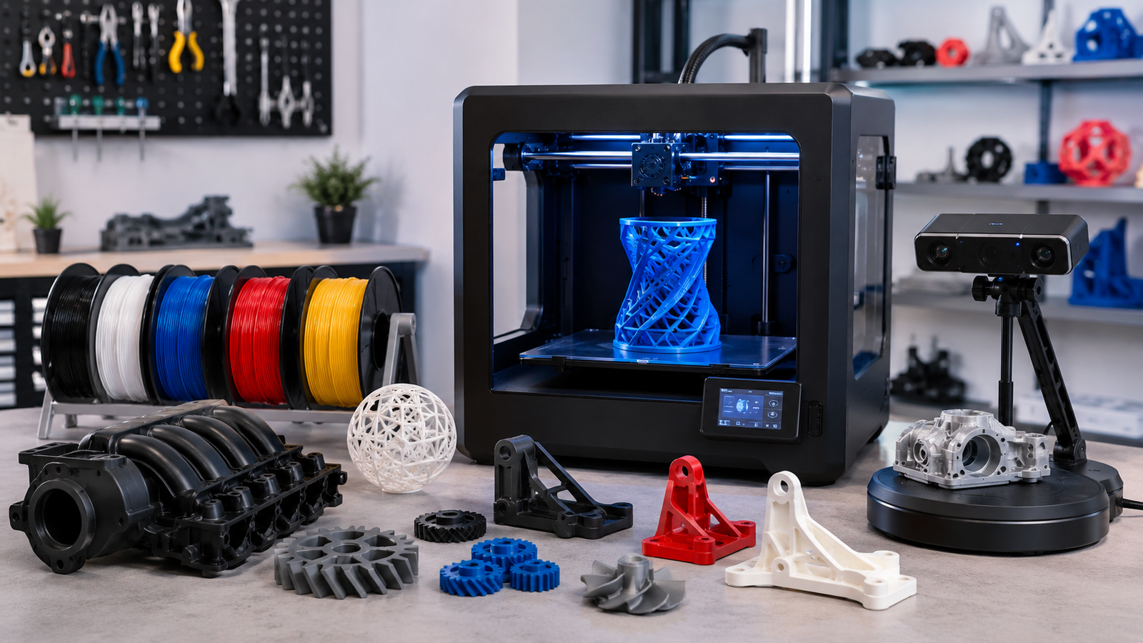 3D yazıcı, renkli filamentler, 3D tarayıcı ve üretilmiş parçalar